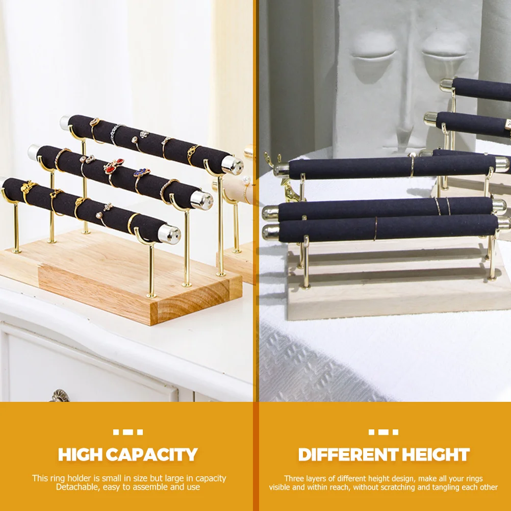 3-Tier Solid Wood Ring Holder Durable Jewelry Display Rack Practical Ring Organizer Storage Stand Rings Storage Holder