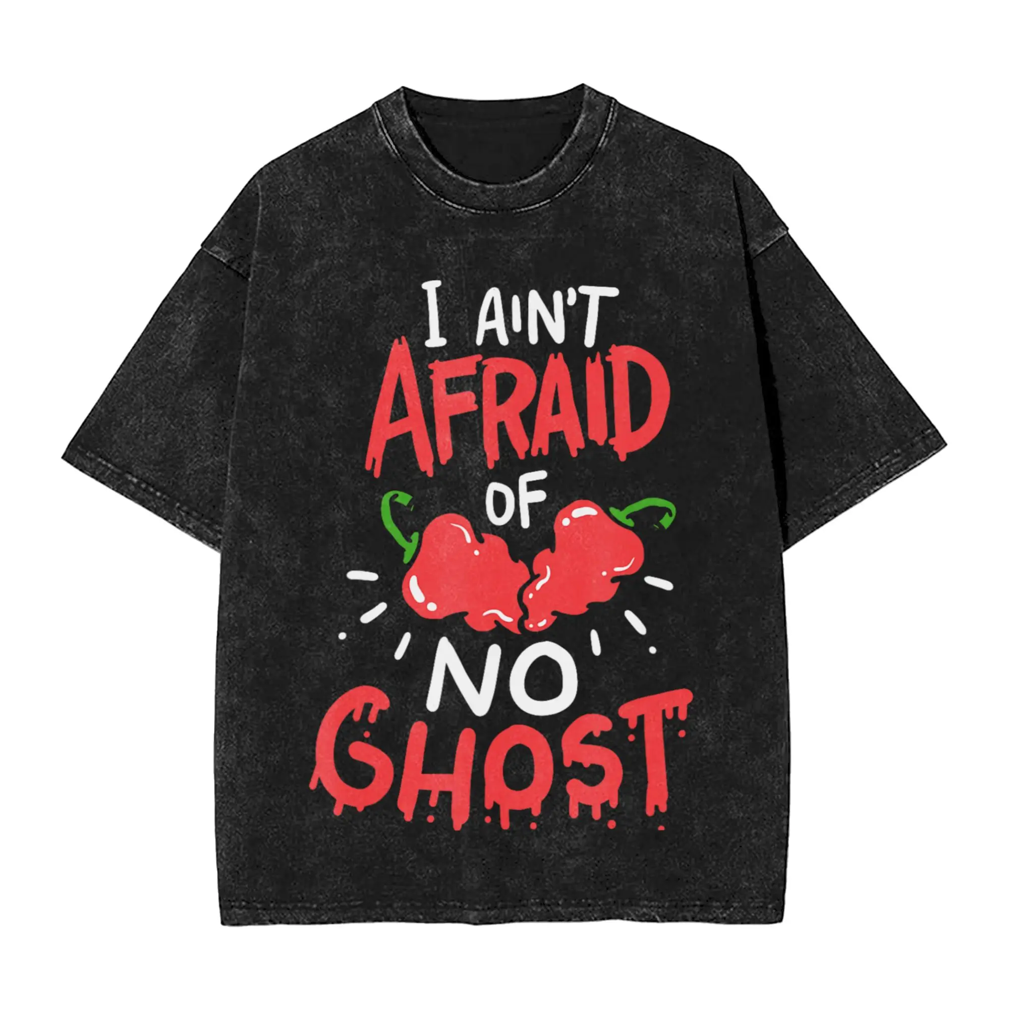 Mens T-Shirt Ghost Pepper Food Hot Food Kiva Bhut Jolokia Washed T Shirts Harajuku Summer Tee Shirt Streetwear Casual Tops
