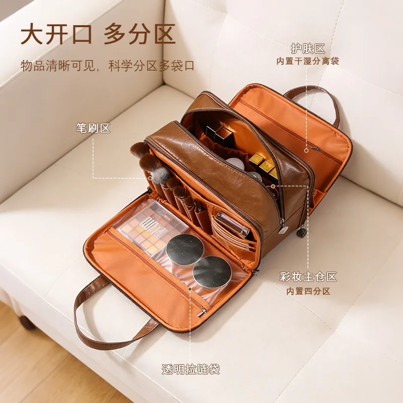 Portable Waterproof Travel Makeup Bag, 2026 Premium Retro Multi-Compartment Triple-Layer Large Capacity Fashion Bag