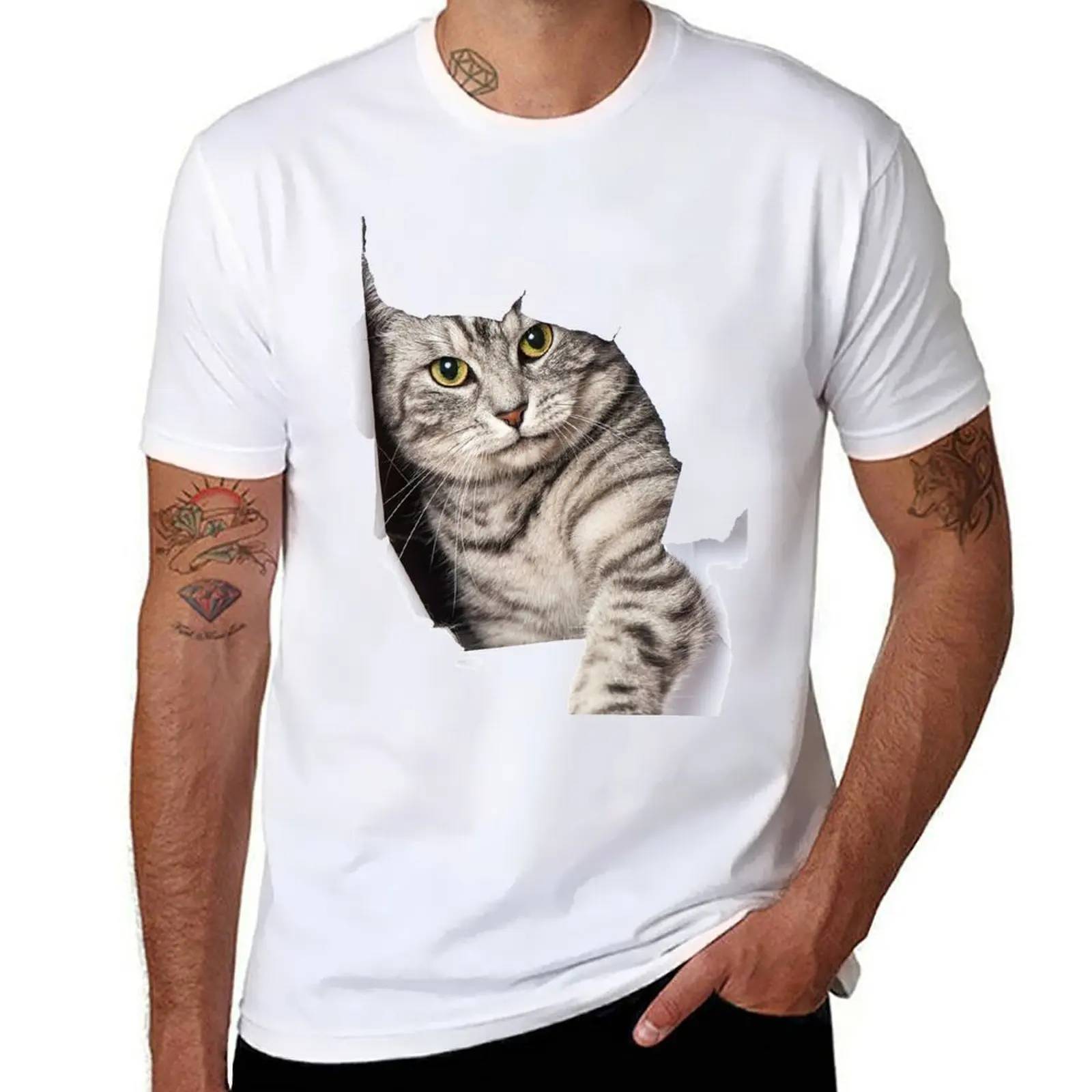 

Cat Coming Out T-Shirt man tshirt funny t shirts cotton T-Shirt