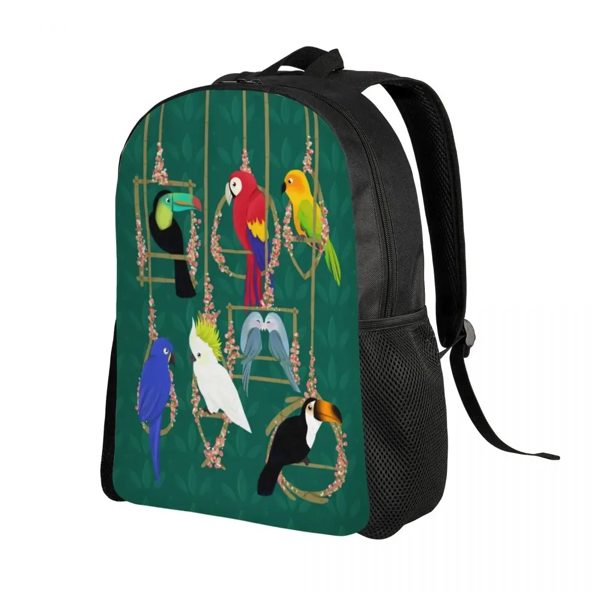 Custom Bag Tropical Getaway Parrot Birds Backpacks For Girls Boys Cockatiel Budgie Toucan College School Bags Bookbag Fits 15 In