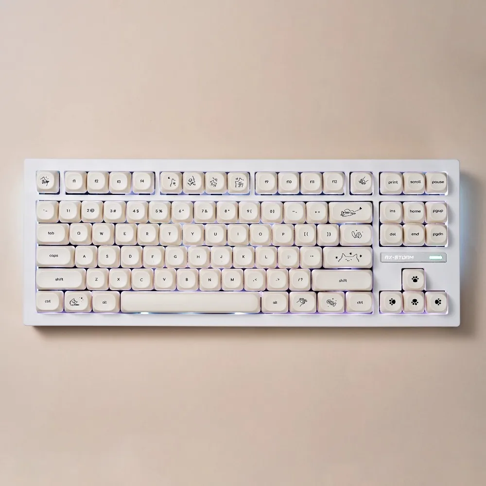 124 Keys Minimalist Style Cute Little Cat Keycaps MOA Height PC Thermal Sublimation For 61 87 98 104 108 Mechanical Keyboard