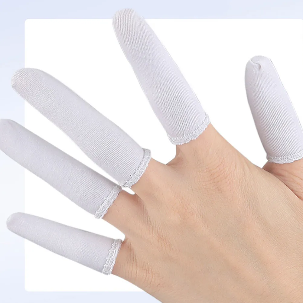 

100Pcs Anti-Slip Finger Sleeves Cotton Wear Resistant Finger Protectors for Cutting Food Nail Biting Prevention Gloves