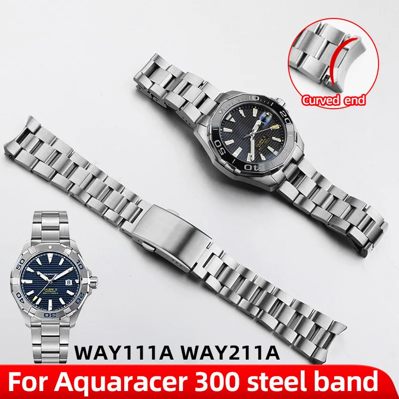 For TAG HEUER stainless steel strap Aquaracer 300 WAY111A WAY211A watch band 20.5mm 21.5mm Curved End Arc metal Silver Bracelet
