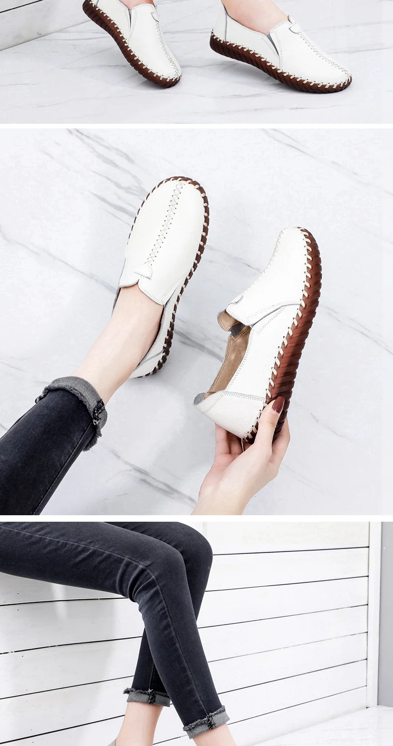 Orthopädische Turnschuhe für Damen, echtes Leder, breite Füße, weiße Slipper für Damen, 2024, lässige Lazy Driving-Mokassins-Schuhe – Detail 22