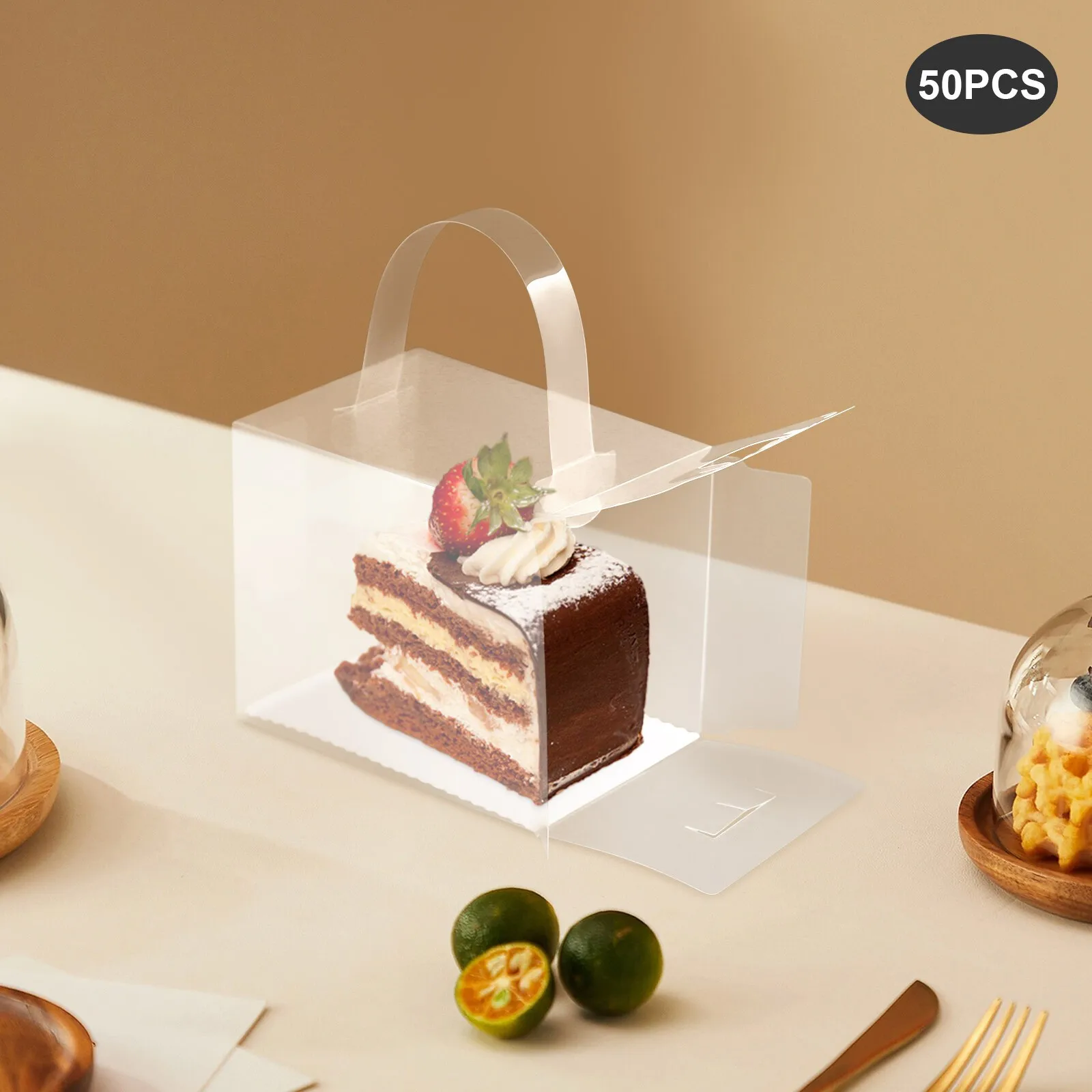 

50 Pcs Clear Cake Boxes Plastic Cake Carrier with Lid and Handle for Wedding