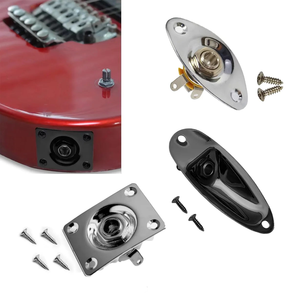 Miwayer 1Pcs Universal Metal 1/4 Inch Output Jack Plate Square Boat Style Oval Guitar Bass Replacement Socket with Screws