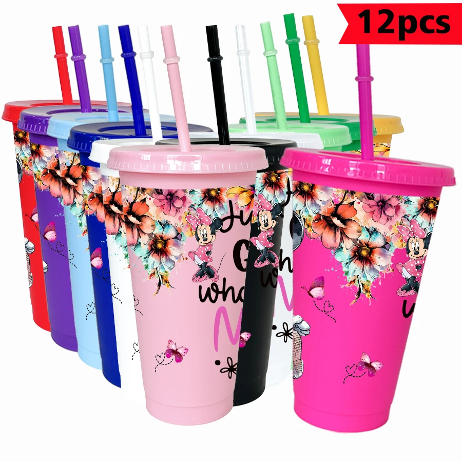 

12PCS/pack Disney, flower, cartoon 26oz multi-color plastic water cup party drinking set birthday/back to school gift