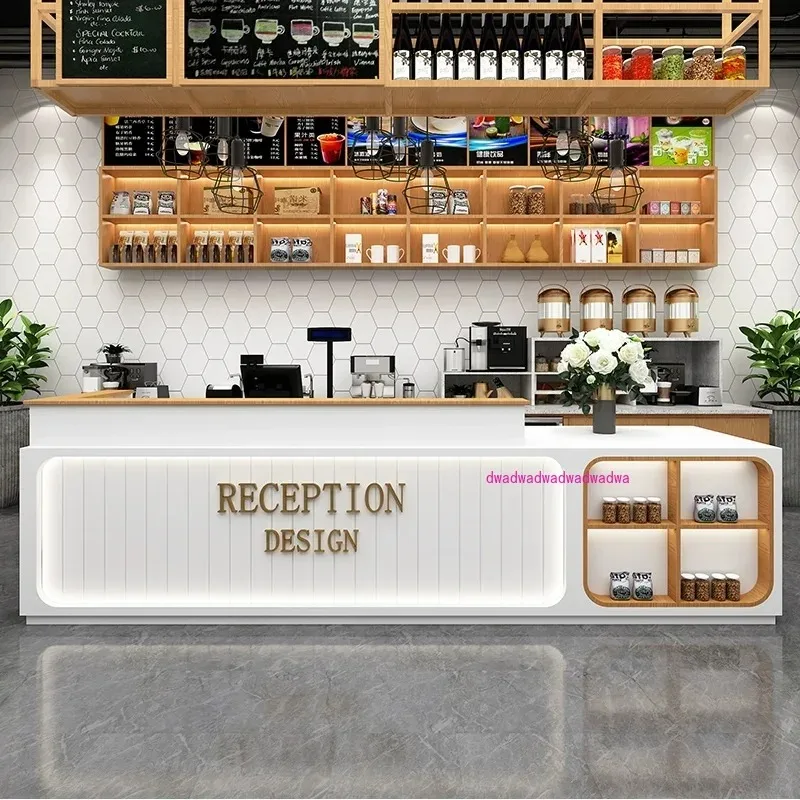 

Hairdressing Reception Furniture Pink Desk Workshop Barber Shop Salon Counter Cashier Table White Minimalist Luxury Office Front