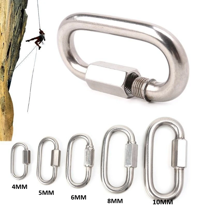 New 1PC Stainless Steel Lock Screw Climbing Gear Carabiner Quick Links Safety Snap Hook Outdoor Camping Hiking Buckle Hook Tools