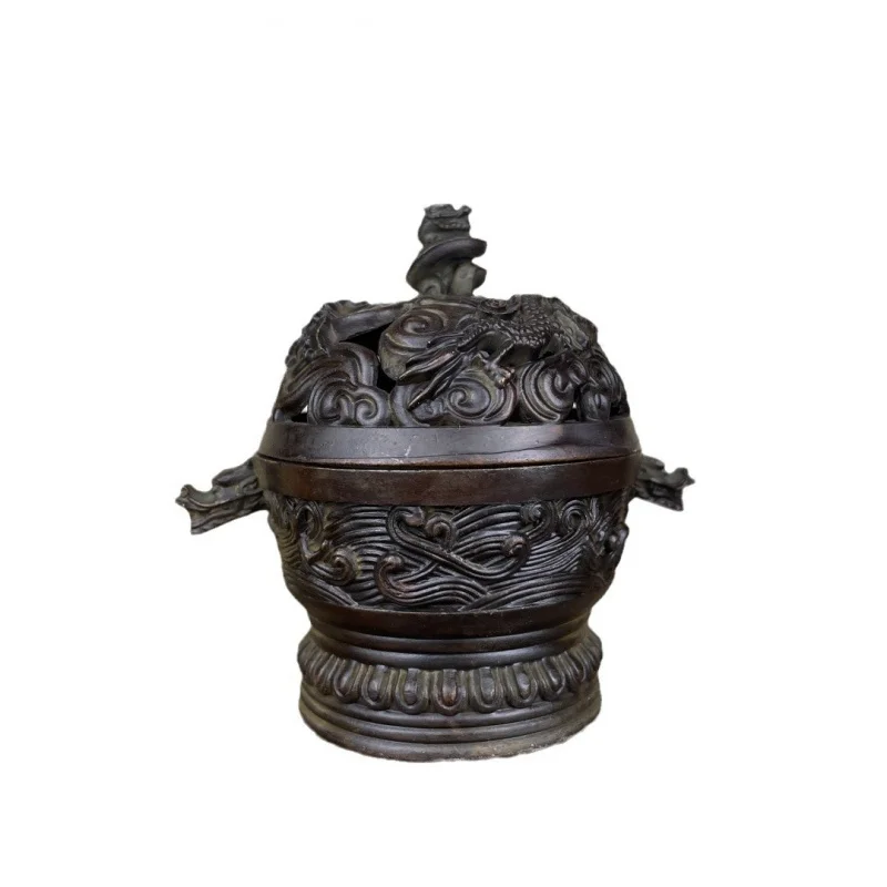 Antique Xuan Character Xiangyun Double Dragon Incense Burner Hollow Sandalwood and Incense Burner Home Ornaments Crafts Table De
