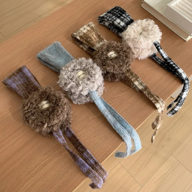 Korean Straps Plush Plaid Earmuffs Women's Autumn and Winter Thickened Warm Fashion Earmuffs Cold-proof Outdoor Headband