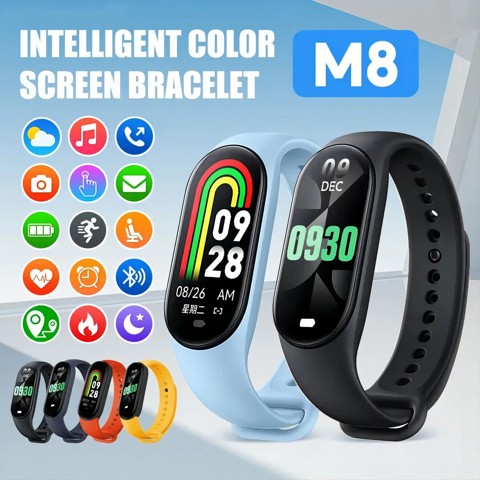 

2024 M8 Smart Watch Heart Rate Fitness Bracelet Step Count Multi Sport Message Reminder Wristband Music Control Smart Bracelet