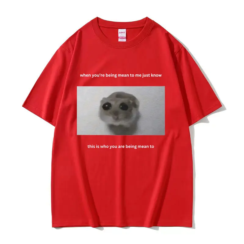 Sad Hamster When You\'re Mean To Me Funny Meme T-Shirts Men Women Cute O-Neck Clothing T-shirt Casual 100% Cotton Oversized Tees