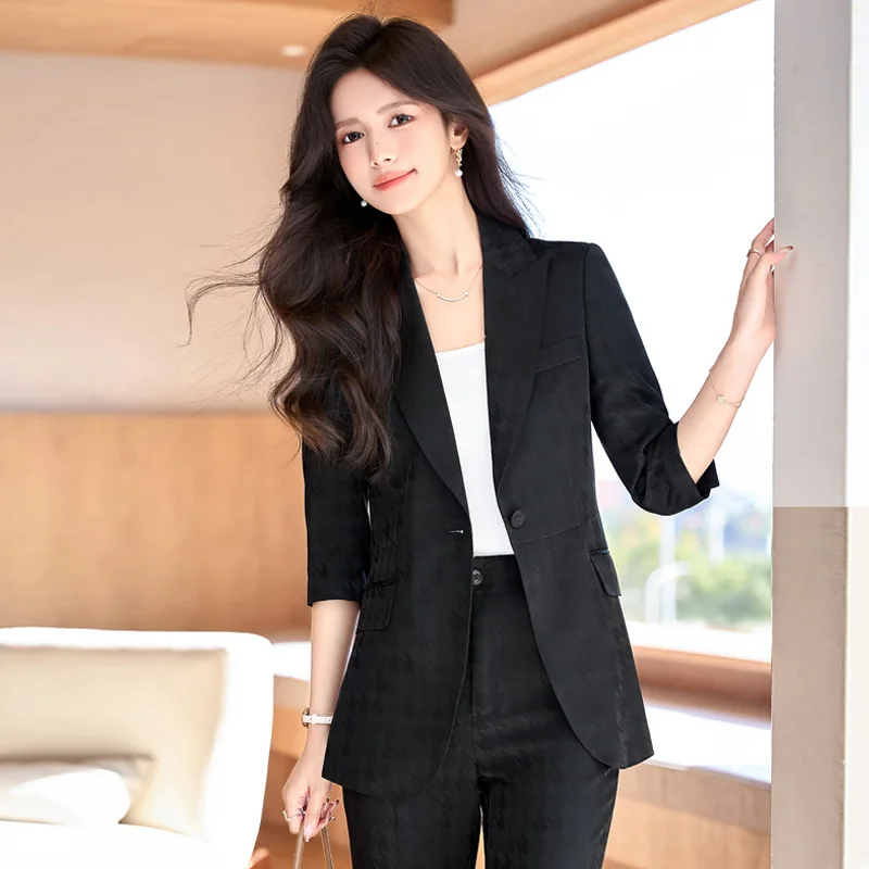 New High-Grade Business Suit Women's Fashion Temperament Goddess Style Three-Quarter Sleeve Small Suit Jacket Spring