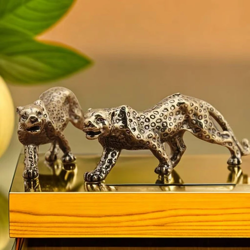 Little Fairy/exquisite Pure Brass Cheetah Tea Pet Creative Home Furnishings Metal Miniature Animal Statue Garden Decoration Gift