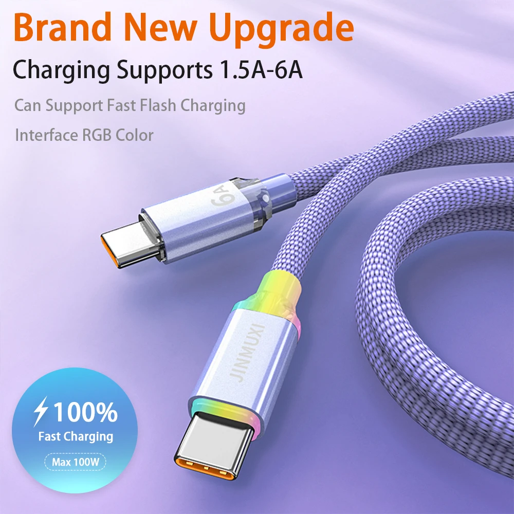 JINMUXI USB Type C Fast Charging Cable 20w-120w 1.5A-6A For Xiaomi Redmi Huawei Oppo Oneplus IPhone1516 Fast Charging Data Cable