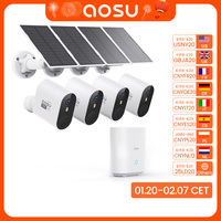 AOSU 5MP 4 Cam Kit Wireless Solar Camera System Outdoor WiFi Solar Security Camera Set Color Night Vision 2-Way Talk