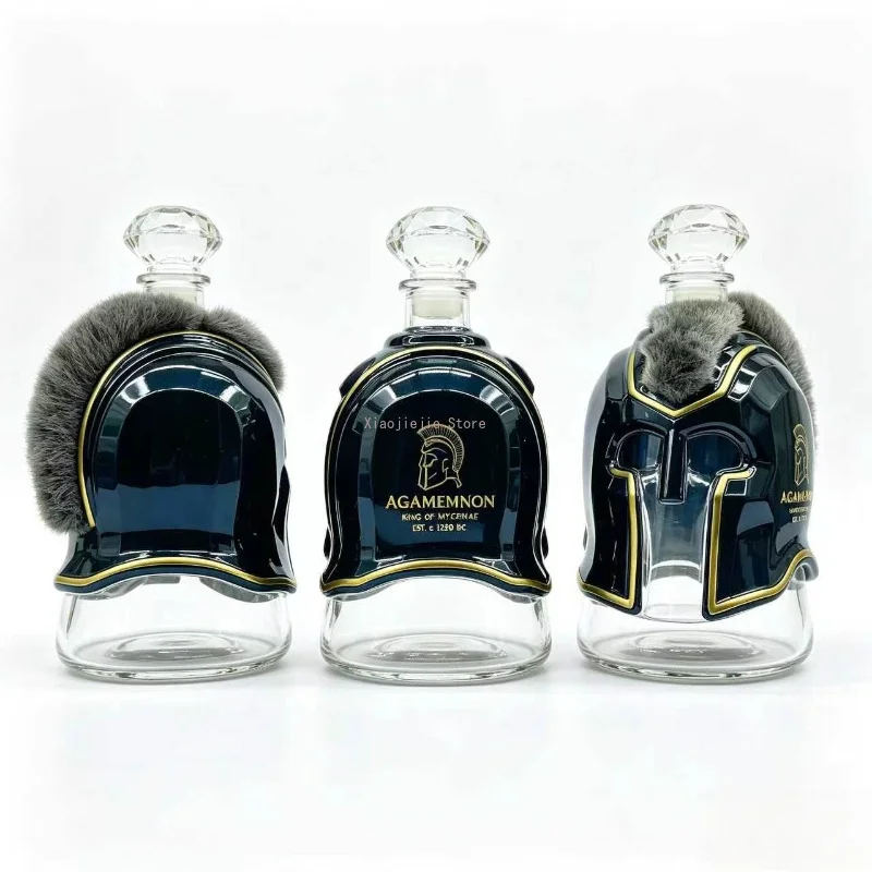 European Style Spartan Helmet Liquor Glass Decanter, Creative Wine Container for Bar Party Home Decor