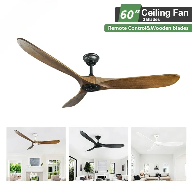 High wind frequency conversion remote control ceiling fan, American retro solid wood fan, dining room, living room