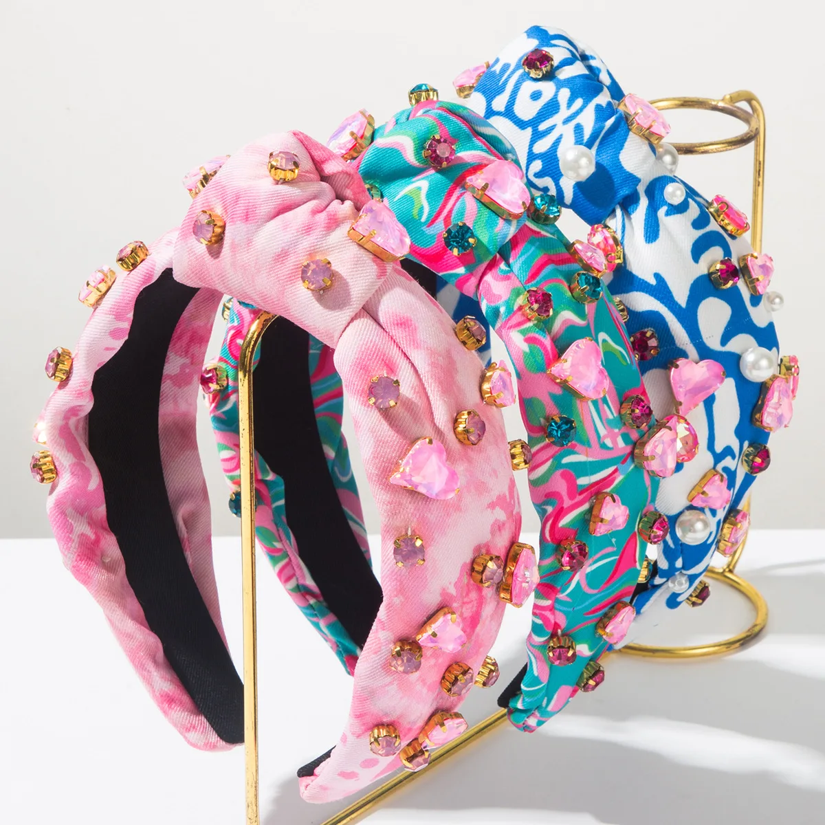 nova-faixa-de-cabelo-de-tecido-tie-dye-versatil-com-no-e-borda-larga-super-brilhante-com-strass-para-fixacao-de-cabelo