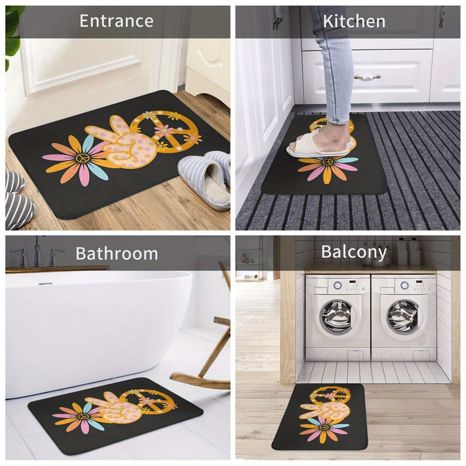 1pc Peace & Love for Everyone Non-Slip Bath Mat for Bedroom Entrance Door Home Decoration Rug for Christmas