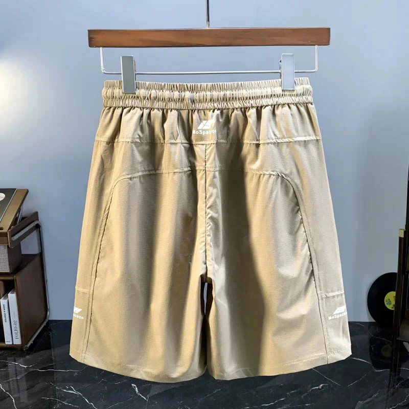 

Быстросохнущие мужские шорты из ледяного шелка, новинка 2026, летние тонкие эластичные дышащие трендовые свободные спортивные брюки для бега «пять четвертей»