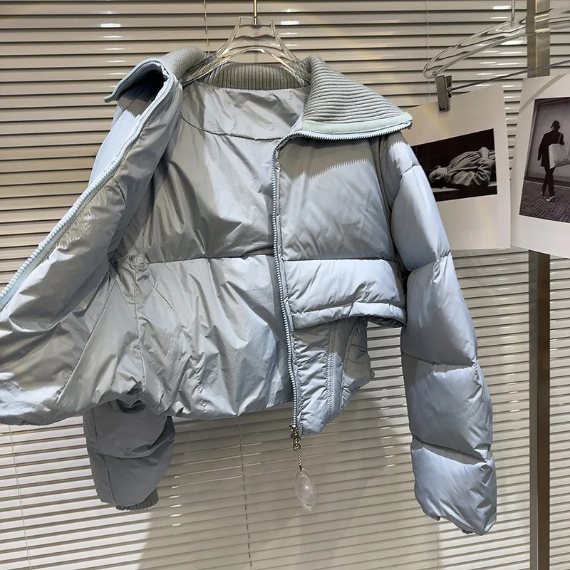 2025 겨울 신상 스트리트 패션 네이비 칼라 슬림핏 피쉬본 핫걸 다운 재킷 니치 디자인 센스 숏 스타일 코트