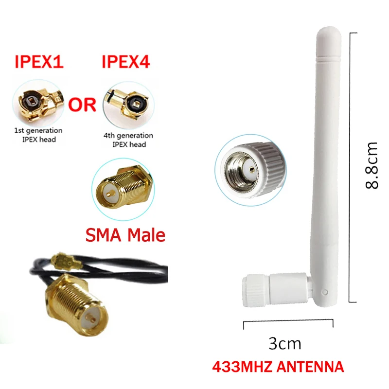 GSW 10 шт., 433 МГц, антенна 3dbi sma, женский модуль Lora Antene, приемник сигнала Lorawan, 21 см, настраиваемая косичка ipex 1 4 mhf4