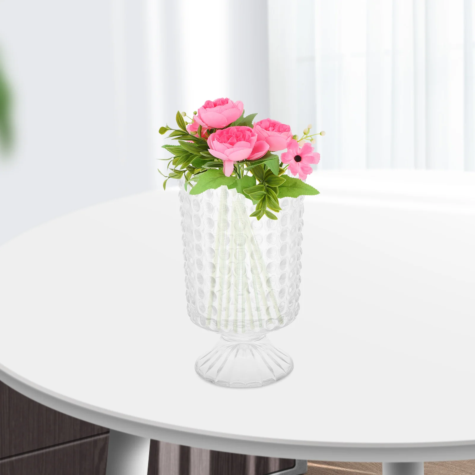 

Clear Glass Vase Pedestal European Thickened Transparent Creative Flower Arranging Vase Dining Table Wedding Office Centerpiece