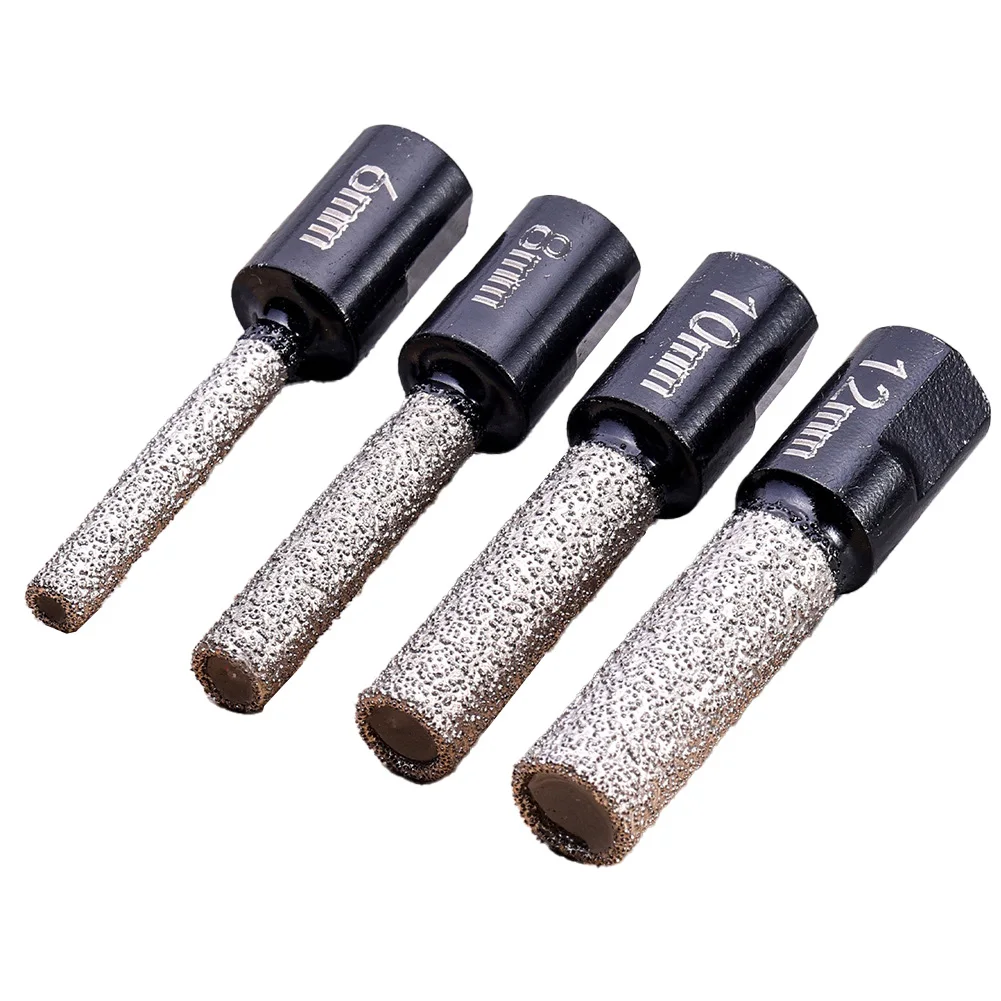 1/4pcs 6-12mm M10 Thread Vacuum Brazed Emery Drill Bit Hole Opener For Granite Marble Glass Drilling Angle Grinder Accessories
