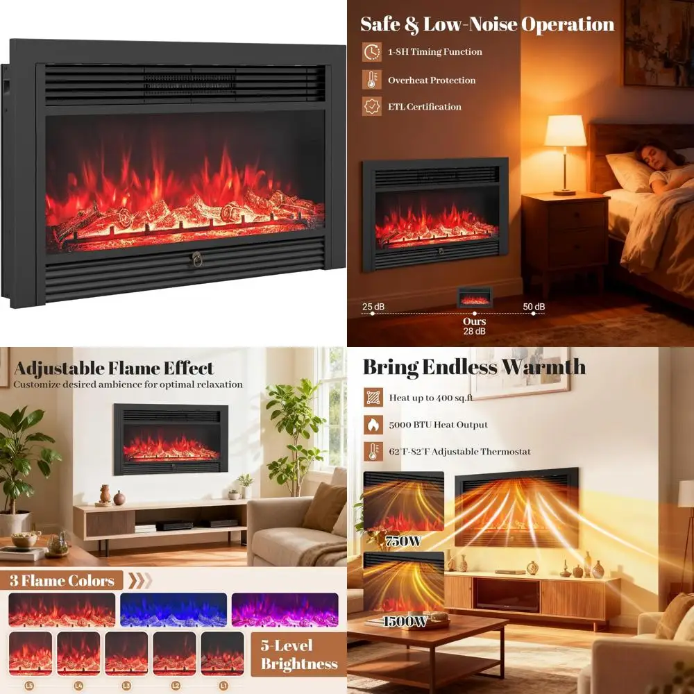 مدفأة كهربائية لهب قابلة للتعديل مع جهاز تحكم عن بعد، مثبتة على الحائط أو مثبتة على الحائط، 36 سخان قائم بذاته لديكور المنزل #1