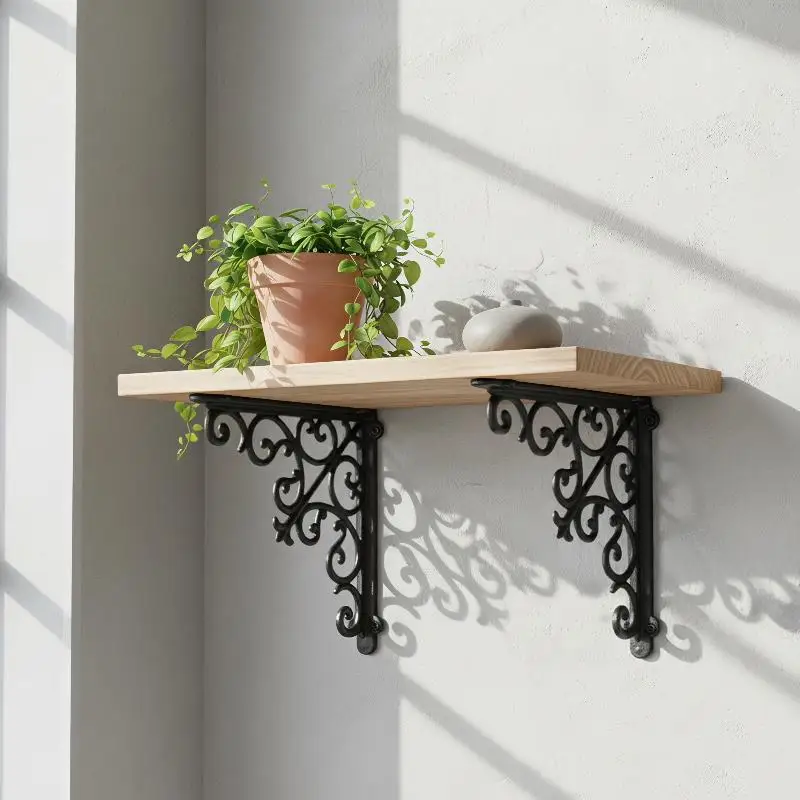 Shelf Bracket Rustproof Vintage Industrial Cast Iron Wall Mount Triangle Stand for Farmhouse Kitchen Shelf Decor