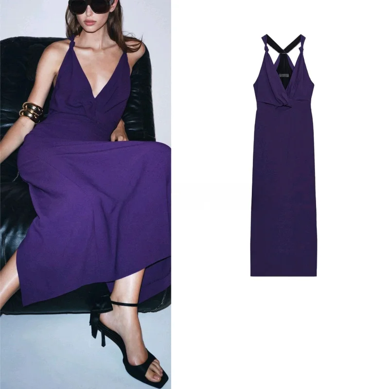 فستان صيفي جديد للنساء بتصميم عطلات أنيق، بتصميم ملفت للنظر مع عقدة عند الرقبة، فستان ميدي غير رسمي بدون أكمام من ألياف البول...