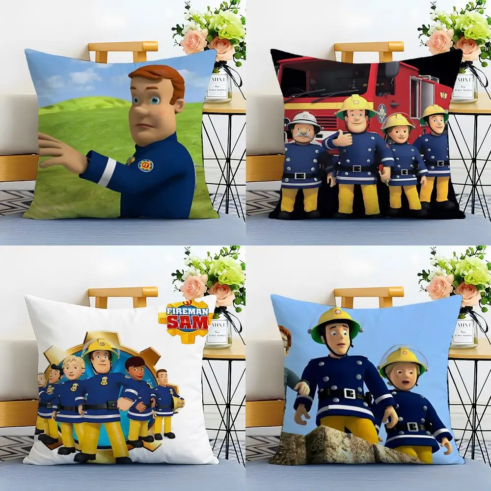 Cute Lovely Cartoon F-Fireman S-Sam Cushion Cover Linen Pillowcase Soft  for Sofa Bed Home Room Decor