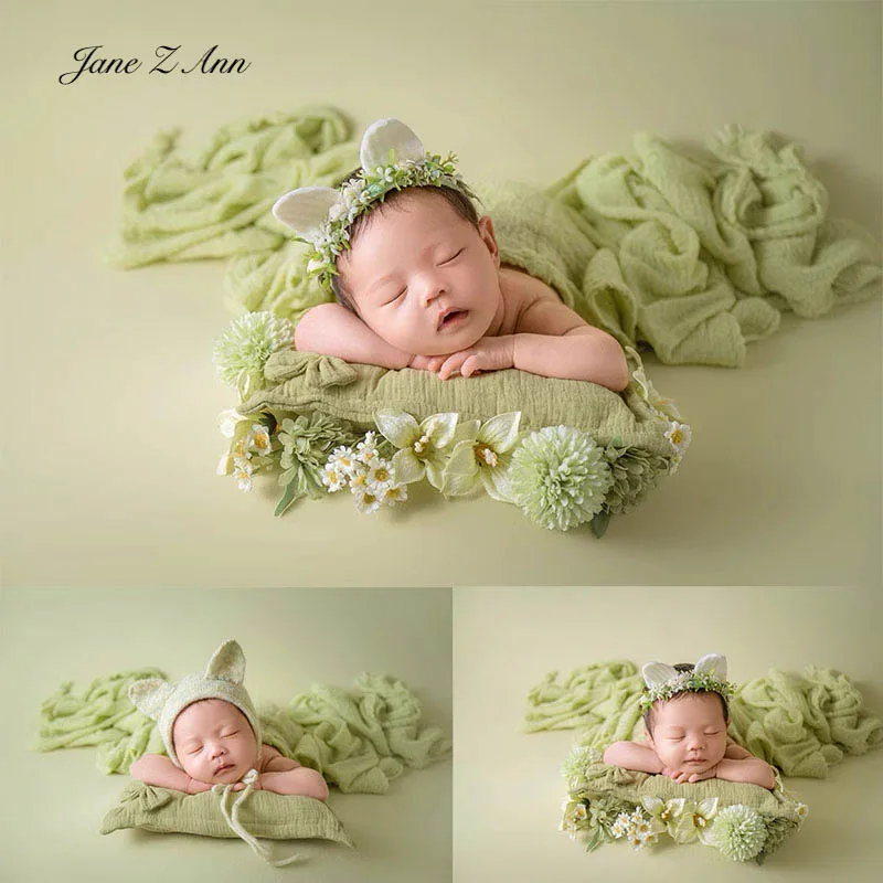

Newborn baby photo props spring green bunny ear headwear+bubble wrap+pillow studio shooting spring theme easter costume