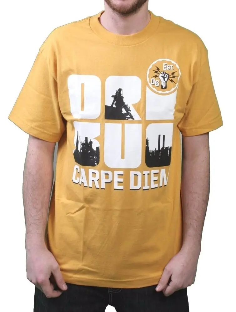 Orisue Mens Gold Yellow White Carpe Diem Union Working Industry T-Shirt NWT  High Quality 100%Cotton Short Sleeve