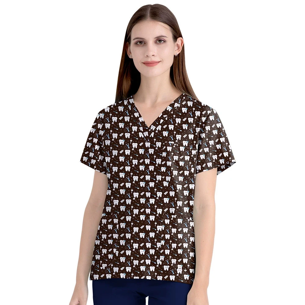 Scrub medico stampato a fumetti Top 100% puro cotone con scollo a V Uniformi chirurgiche ospedaliere Uniforme clinica per salone di bellezza Enfermeria