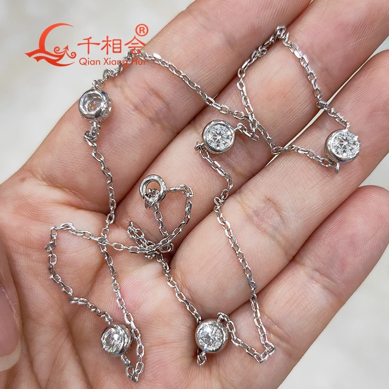 

925 silver 4.5mm 6pcs small round moissanite necklace female collarbone chain simple temperament jewelry for woman