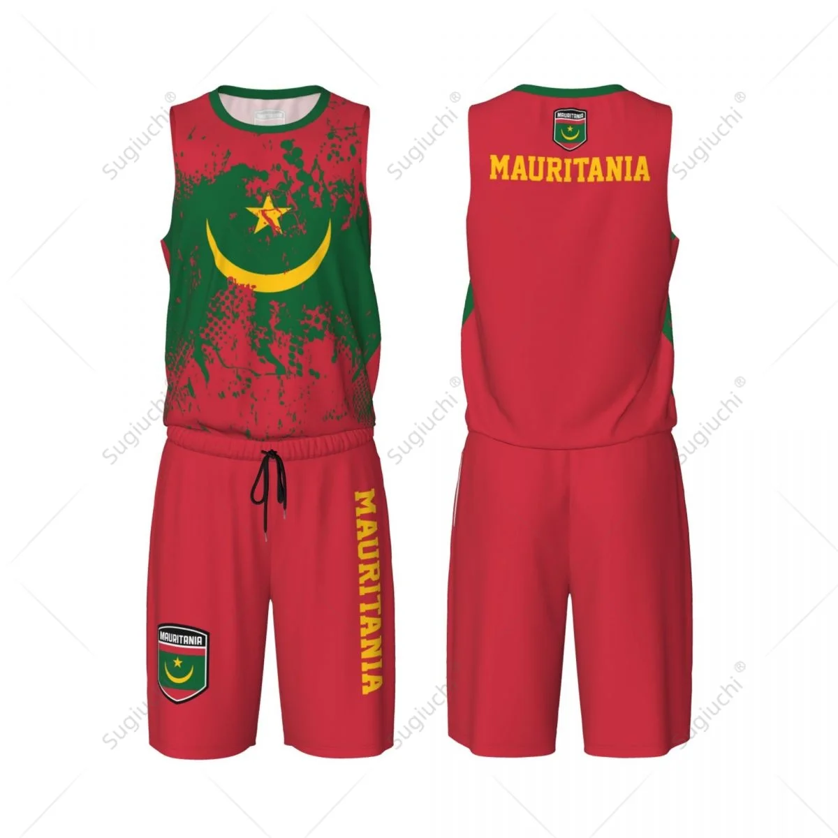 

Team-up Mauritania Flag Grain Men Basketball Jersey Set Shirt & Pants Sleeveless Custom Name Nunber Exclusive