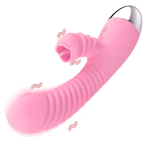 Vibratore per Donne 2 in 1, Stimolatore Clitorideo con Funzione Leccante, Potente Dildo Vibrante per Punto G, Succhiatore Clitorideo, Giocattoli Sessuali per Adulti