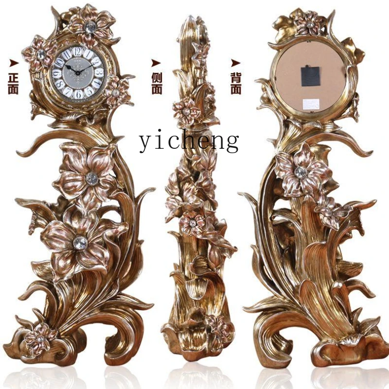 

ZK oversized antique rose retro desk clock ornament resin pendulum clock living room corridor floor clock luxury home decor