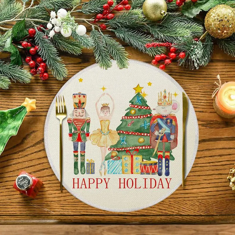 Rice based Nutcracker Ballet Girl Round Christmas Mat Wear resistant Plate Mat Home Table Decoration Mat