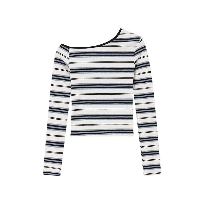 ربيع الخريف المرأة بلايز جديد اليابانية الأساسية تيز عادية سليم كم طويل تي شيرتات مخططة الكورية الشارع نمط Y2k السيدات بلايز