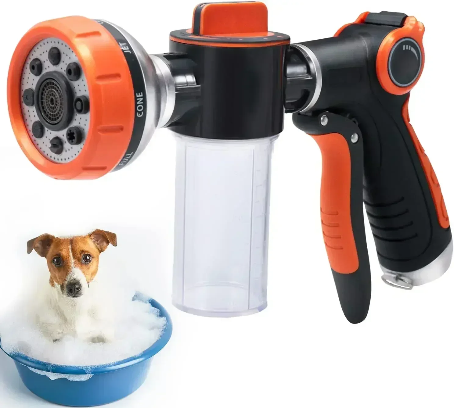 

High Pressure 8 Patterns Metal Hose Sprayer Heavy Duty Dog Wash Pup Jet Car Wash Foam Gun with Soap Dispenser