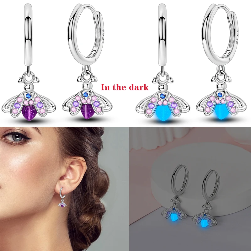 Hot Sell 925 Sterling Silver Glow in the Dark Earrings Fit Original Charms Hoop Earrings For Women Stud Earring Fine Jewelry