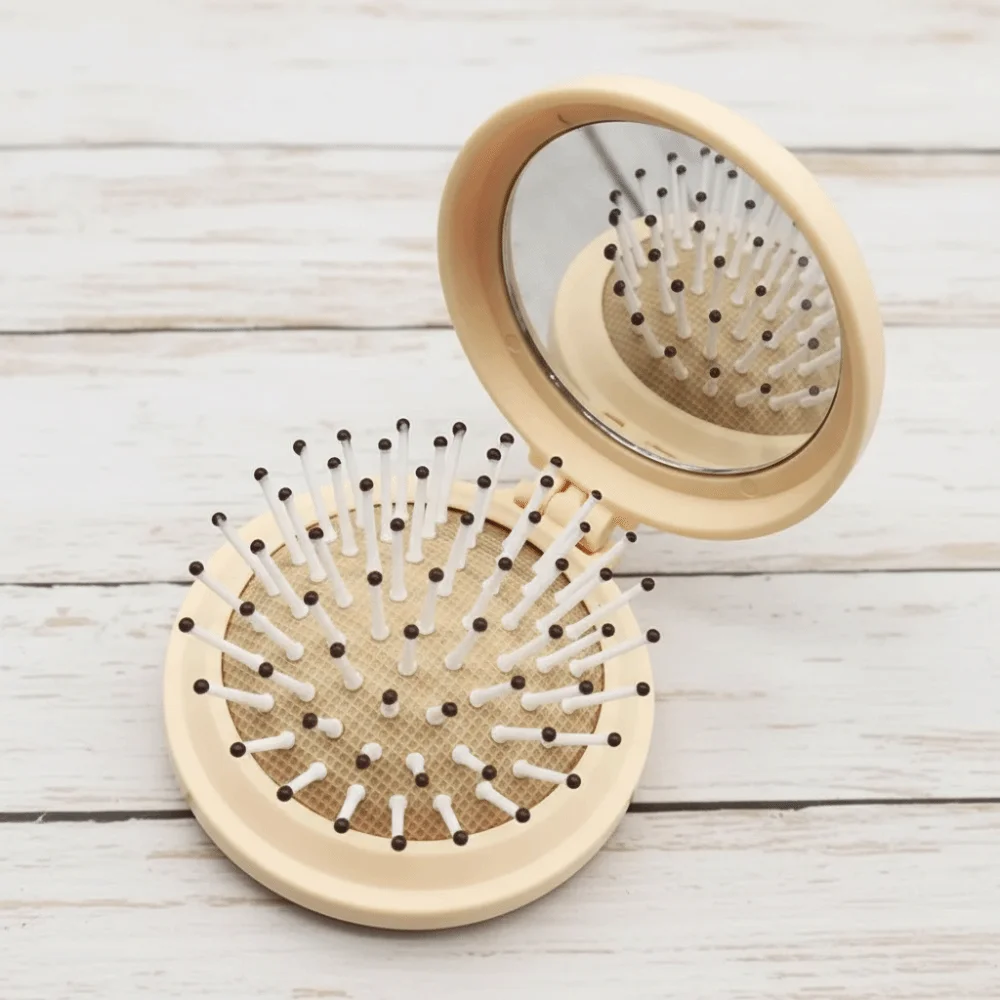 Dual Fold Design Air Cushion Comb with Mirror Multifunctional Mini Hair Brush Lightweight Plastic Scalp Meridian Comb