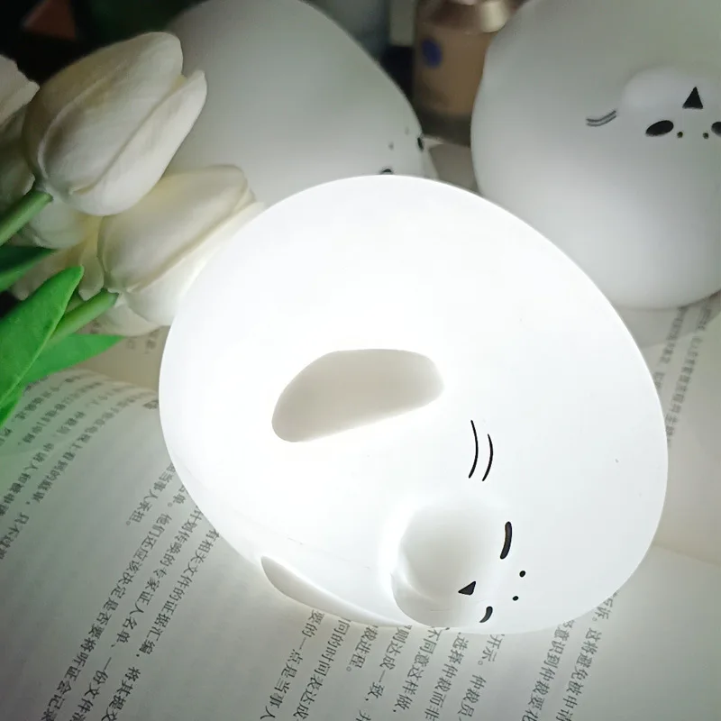 Creative LED Cute Animal Silicone Seal Night Light Bedroom Study Room Soft Light Eye Protection Reading Light USB Rechargeable