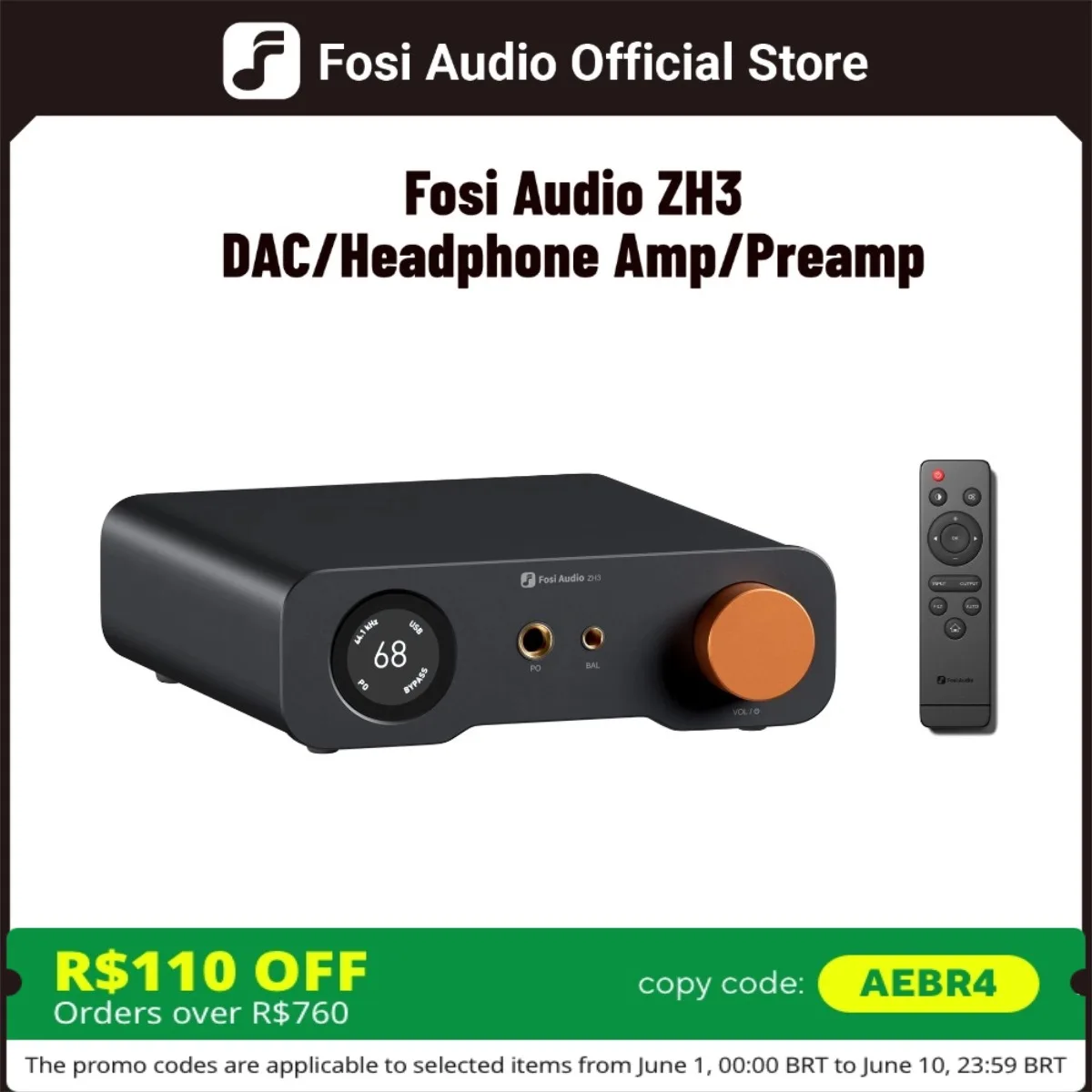 Fosi Audio ZH3 Dac Amplificador de fone de ouvido com controle remoto PCM 768kHz HIFI Audio Dac AKM4493SEQ Pré-amplificador totalmente balanceado