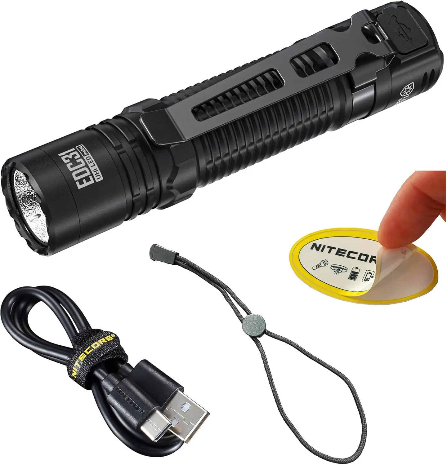 

3500 Lumen EDC Flashlight, USB-C Rechargeable, Compact, High Lumen with Clip, Lanyard, Sliding Lock Switch